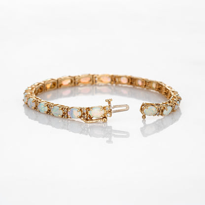 10.50ct Opal Diamond Bracelet Vintage 14k Yellow Gold Pear Cut 7 Fine Jewelry