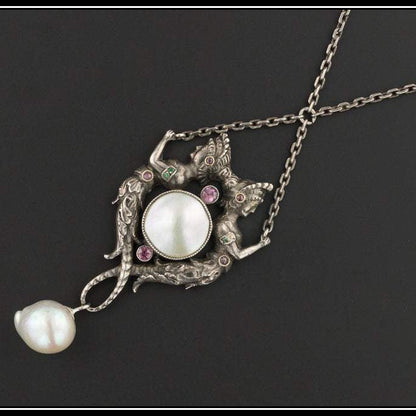 Antique German Silver Necklace | Sterling Silver Mermaid Necklace