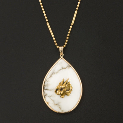 Antique Gold Dragon on Howlite Pendant | 14k Gold Pendant on Optional 14k Chain
