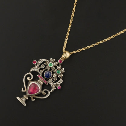 Antique Gemstone Giardinetti Flower Basket Conversion Pendant