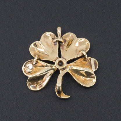 Antique Four Leaf Clover Pendant | Pearl & Diamond Clover Pendant