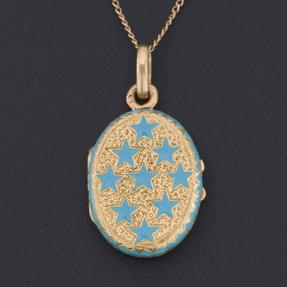 Antique Gold Locket | Blue Enamel Locket