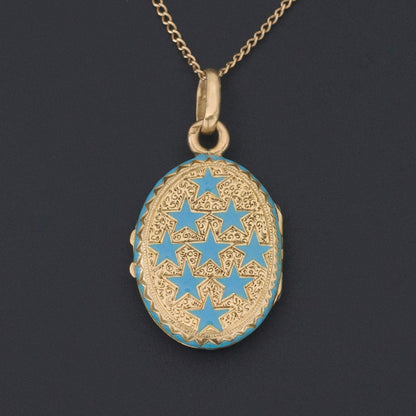 Antique Gold Locket | Blue Enamel Locket