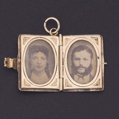 Antique Gold and Enamel Book Locket | 14k Gold Locket