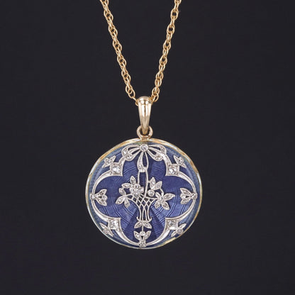 Antique Flower Basket Necklace | Diamond & Enamel Necklace