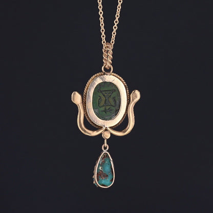 Antique Faience Scarab Pendant of 14k Gold