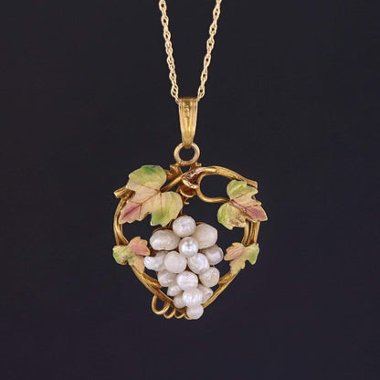 Antique Grapes Pendant | Antique Enamel and Pearl Pendant