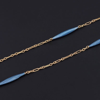 Antique Enamel Watch Chain | 14k Gold & Blue Enamel Chain