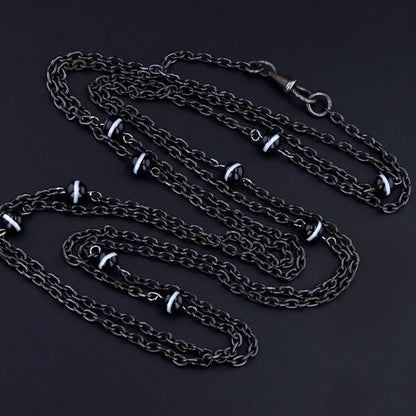 Antique Gun Metal Necklace | Antique Gun Metal Chain With Banded Agate Beads