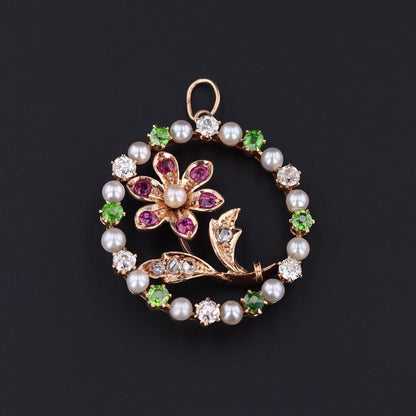 Antique Gemstone Flower Conversion Pendant of 14k Gold