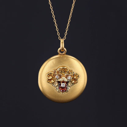 Antique Enamel Tiger Locket of 14k Gold