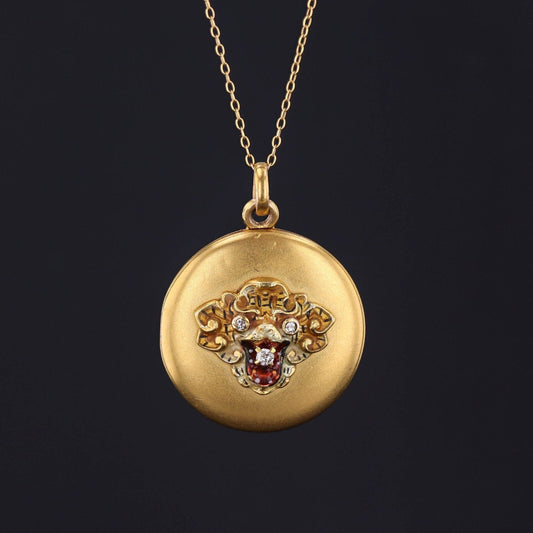 Antique Enamel Tiger Locket of 14k Gold