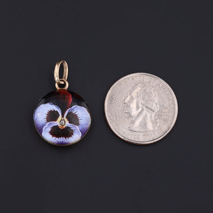 Antique Enamel Pansy Locket of 14k Gold