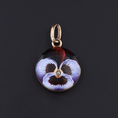 Antique Enamel Pansy Locket of 14k Gold