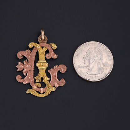 Antique GJ or JG Initial Pendant of 10k Rose and Yellow Gold