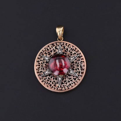 Antique Garnet and Diamond Star Pendant of 14k Rose Gold