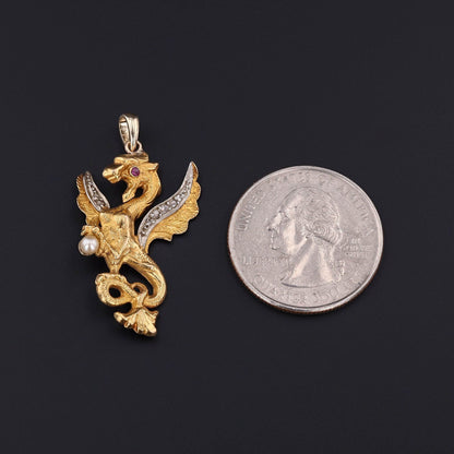 Antique Griffin Conversion Pendant of 18k Gold