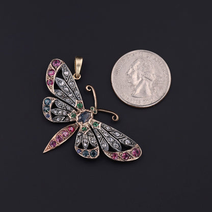 Antique Gemstone Butterfly Conversion Pendant