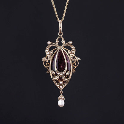Antique Guilloche Enamel Pendant of 9ct Gold