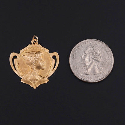 Antique French Gallia Pendant in 18k Gold by Emile Dropsy