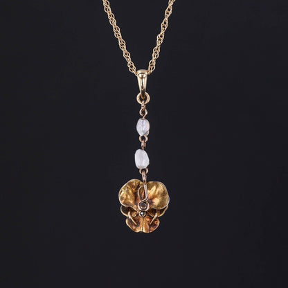 Antique Enamel Pansy Pendant of 14k Gold