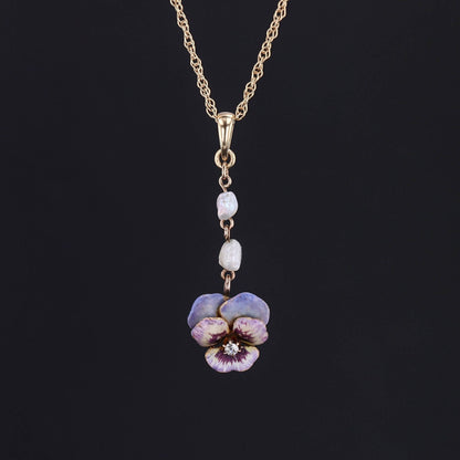 Antique Enamel Pansy Pendant of 14k Gold