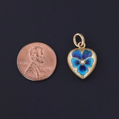 Antique Enamel Pansy Heart Pendant of 9ct Gold