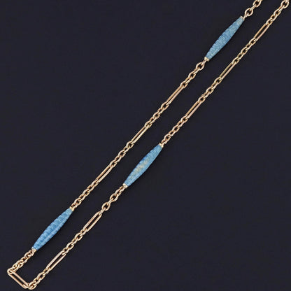 Antique Enamel Watch Chain of 14k Gold