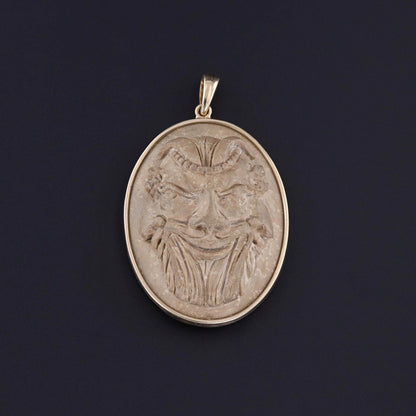 Antique Gryllos Lava Cameo Pendant of 14k Gold