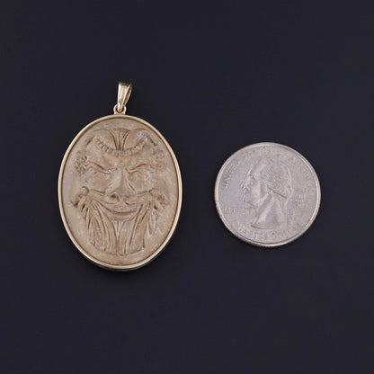 Antique Gryllos Lava Cameo Pendant of 14k Gold